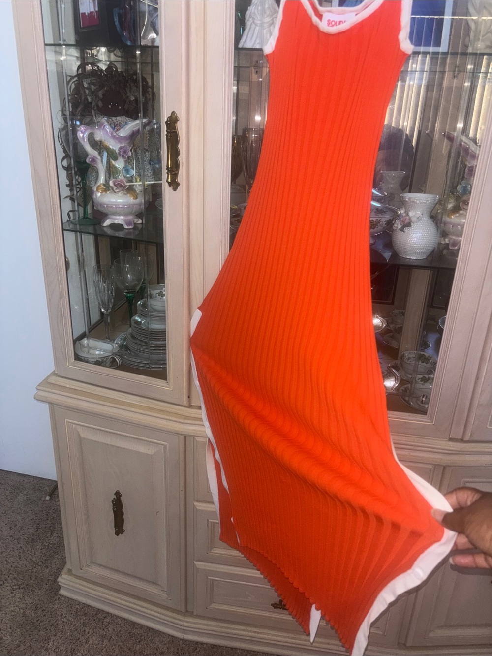 SOLID & STRIPED Orange Ribbed Maxi Tank Dress with White Trim - Picture 8 of 8